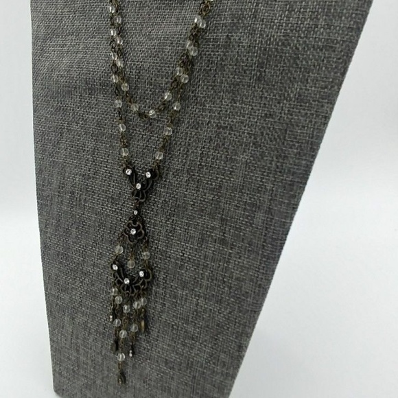 Crystal Rhinestone Necklace W/ Chandelier Pendant - Picture 2 of 2